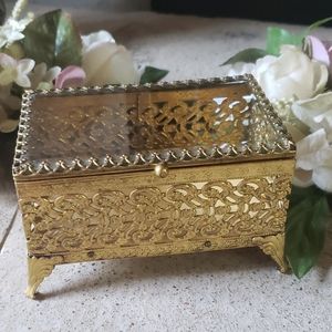 Antique Ormolu Filigree Jewelry Casket